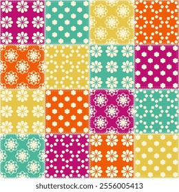 patchwork background with different patterns print for textile, paper, objects, seamless artistic decor handmade illustration vector