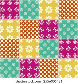 patchwork background with different patterns print for textile, paper, objects, seamless artistic decor handmade illustration vector