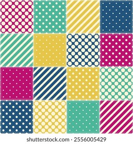 patchwork background with different patterns print for textile, paper, objects, seamless artistic decor handmade illustration vector