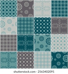 patchwork background with different patterns print for textile, paper, objects, seamless artistic decor handmade illustration vector	
