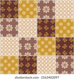 patchwork background with different patterns print for textile, paper, objects, seamless artistic decor handmade illustration vector	

