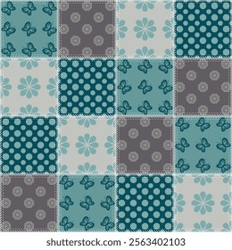 patchwork background with different patterns print for textile, paper, objects, seamless artistic decor handmade illustration vector	
