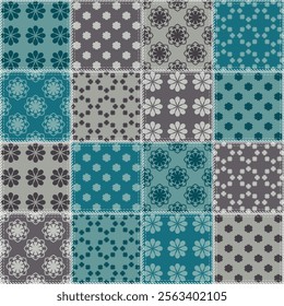 patchwork background with different patterns print for textile, paper, objects, seamless artistic decor handmade illustration vector	
