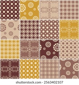 patchwork background with different patterns print for textile, paper, objects, seamless artistic decor handmade illustration vector	
