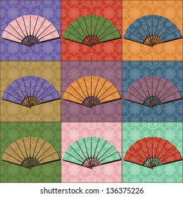 patchwork background with fans