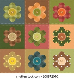 patchwork background with flowers and buttons