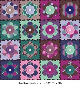 patchwork background with flowers and buttons