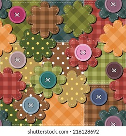 patchwork background with flowers and buttons