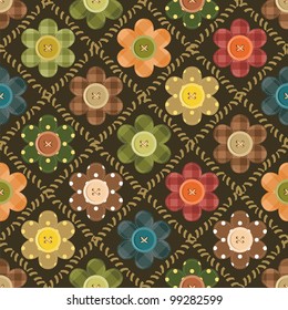 patchwork background with flowers and buttons
