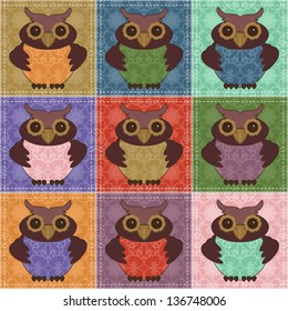 patchwork background with owls