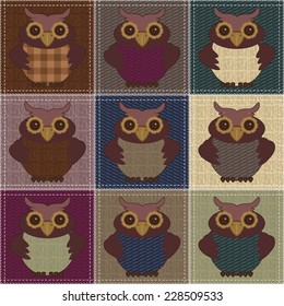 patchwork background with owls