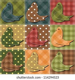 patchwork background with pigeons