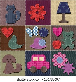 patchwork background with scrapbook objects
