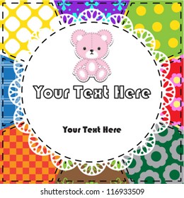 Patchwork background with teddy bear