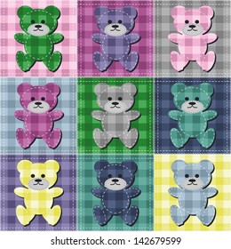 patchwork background with teddy bears