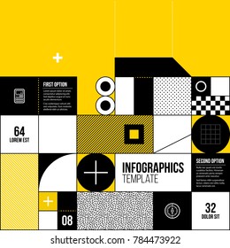 Patchwork background template in fancy geometric style on bright yellow background
