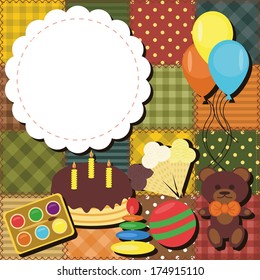 patchwork background with toys