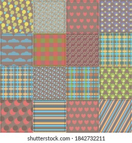 patchwork background with various seamless patterns 