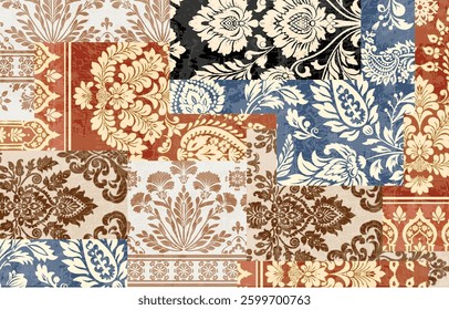 Patchwork boho paisley Floral Ikat pattern embroidery border. Ethnic ikat floral Ethnic Indian Pattern ikat pattern Ethnic Pattern. Border indian floral Aztec embroidery border seamless patterns 