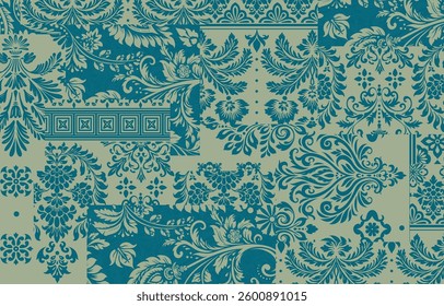 Patchwork boho paisley Floral Ikat pattern embroidery border. Ethnic ikat floral Ethnic Indian Pattern ikat pattern Ethnic Pattern. Border indian floral Aztec embroidery border seamless patterns 
