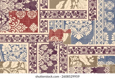 Patchwork boho paisley Floral Ikat pattern embroidery border. Ethnic ikat floral Ethnic Indian Pattern ikat pattern Ethnic Pattern. Border indian floral Aztec embroidery border seamless patterns 