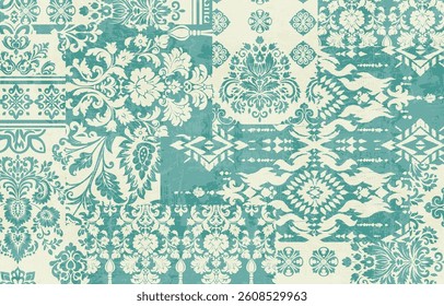 Patchwork boho paisley Floral Ikat pattern embroidery border. Ethnic ikat floral Ethnic Indian Pattern ikat pattern Ethnic Pattern. Border indian floral Aztec embroidery border seamless patterns 