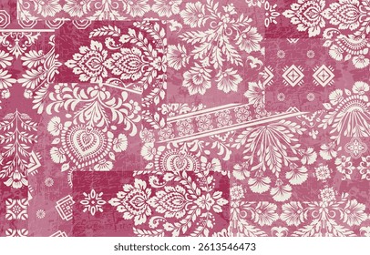 Patchwork boho paisley Floral Ikat pattern embroidery border. Ethnic ikat floral Ethnic Indian Pattern ikat pattern Ethnic Pattern. Border indian floral Aztec embroidery border seamless patterns 