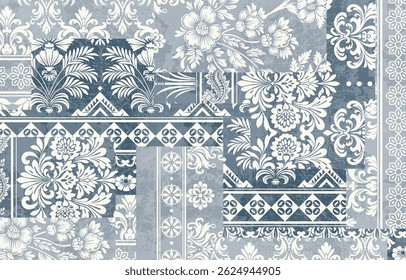 Patchwork boho cachemire motif floral Ikat bordure de broderie. Ethnic ikat floral Ethnic Indian Pattern motif ikat Ethnic Pattern. Border indien floral Aztec broderie bordure motifs harmonieux 