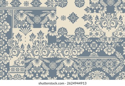 Patchwork boho cachemire motif floral Ikat bordure de broderie. Ethnic ikat floral Ethnic Indian Pattern motif ikat Ethnic Pattern. Border indien floral Aztec broderie bordure motifs harmonieux 