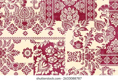 Patchwork boho cachemire motif floral Ikat bordure de broderie. Ethnic ikat floral Ethnic Indian Pattern motif ikat Ethnic Pattern. Border indien floral Aztec broderie bordure motifs harmonieux 

