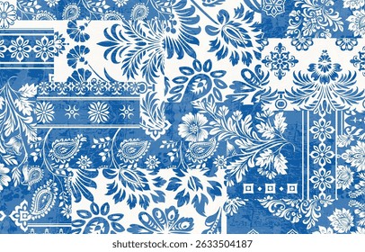 Patchwork boho cachemire motif floral Ikat bordure de broderie. Ethnic ikat floral Ethnic Indian Pattern motif ikat Ethnic Pattern. Border indien floral Aztec broderie bordure motifs harmonieux 