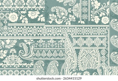 Patchwork boho cachemire motif floral Ikat bordure de broderie. Ethnic ikat floral Ethnic Indian Pattern motif ikat Ethnic Pattern. Border indien floral Aztec broderie bordure motifs harmonieux 