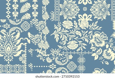 Patchwork boho paisley Floral Ikat padrão bordado borda. Padrão étnico ikat floral Padrão étnico padrão ikat padrão étnico. Bordado floral indiano bordado asteca padrão sem costura fronteira 