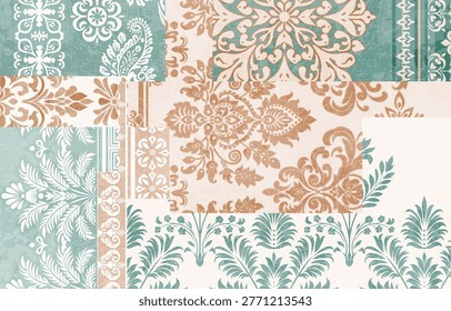 Patchwork boho paisley Floral Ikat pattern embroidery border. Ethnic ikat floral Ethnic Indian Pattern ikat pattern Ethnic Pattern. Border indian floral Aztec embroidery border seamless patterns 