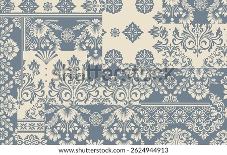 Patchwork boho paisley Floral Ikat pattern embroidery border. Ethnic ikat floral Ethnic Indian Pattern ikat pattern Ethnic Pattern. Border indian floral Aztec embroidery border seamless patterns 