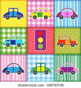 Patchwork with cartoon cars.Babies background