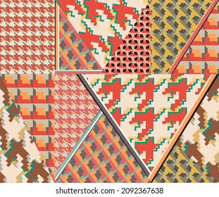 patchwork checkered pattern with abstract woven houndstooth motifs.  modern pattern for textil and decoration