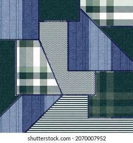 patchwork checks pattern on denim background