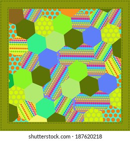 Patchwork chintz pillowcase finishing border and quilted by hand. In i shades of green.