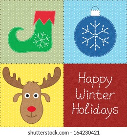 Patchwork with Christmas motifs. Can be used as seamless pattern. Texture can be easily removed