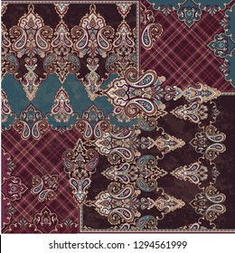 patchwork classic beautiful print with paisley elements. can be used as a pattern for fabric or textile 