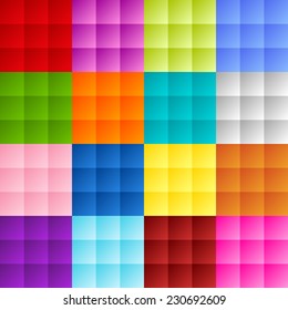 Patchwork of colorful squares or pixels in bright gradient colors