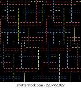 Patchwork Colorful Stitches Pattern On Black Background