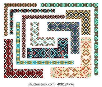 Patchwork corner, patchwork fabric for creativity, patchwork blanket. Trendy, ethnic seamless pattern, embroidery cross, squares, diamonds, chevrons. Beads, bracelet, ribbon, lace, bead weaving.