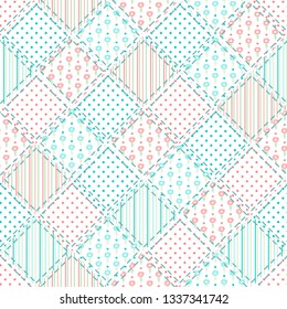 Patchwork cute pattern in folk style, country background. Vector illustration.
