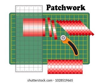 Patchwork, Cutting Mat, Quilters Ruler, Rotary Blade Cutter, Seminole Design, sew bands of fabric together lengthwise, cut into strips, reorganize strips patterns, for DIY quilts, crafts