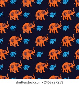 Patchwork Elephant Seamless Vector Pattern Design