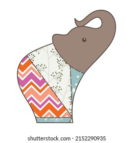 Patchwork elephant toy animal, vector