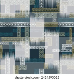 patchwork ethanic pattern on navy background