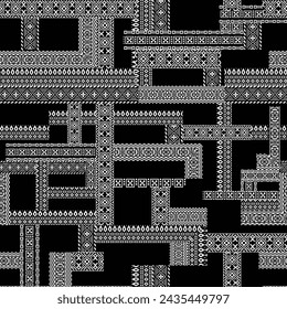 Patchwork ethnische Grenzmuster auf schwarzem Hintergrund